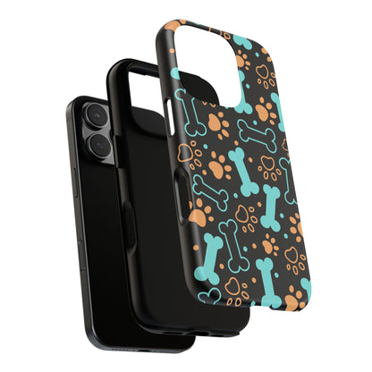 Pet Lovers Tough Phone Case - Colorful Bones & Paw Prints Design