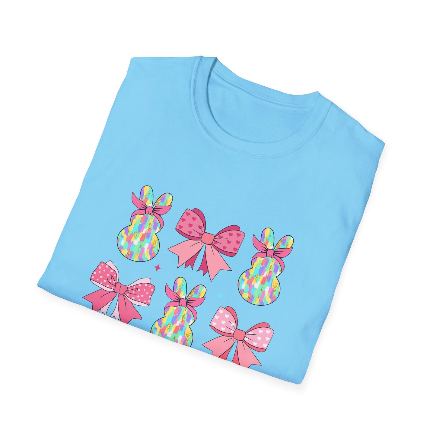 Cute Bunny & Bow Unisex Softstyle T-Shirt - Perfect for Easter and Spring Celebrations!