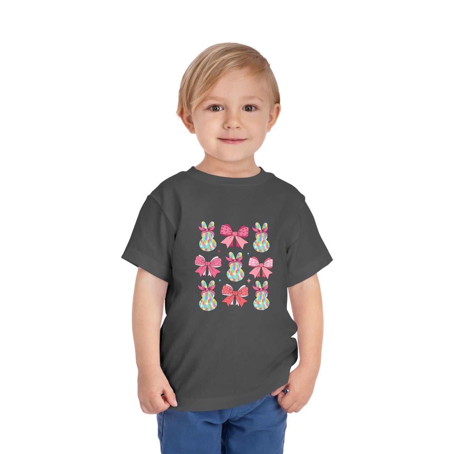 Cute Bunny & Bow Toddler Short Sleeve Tee - Perfect for Easter & Spring Celebrations