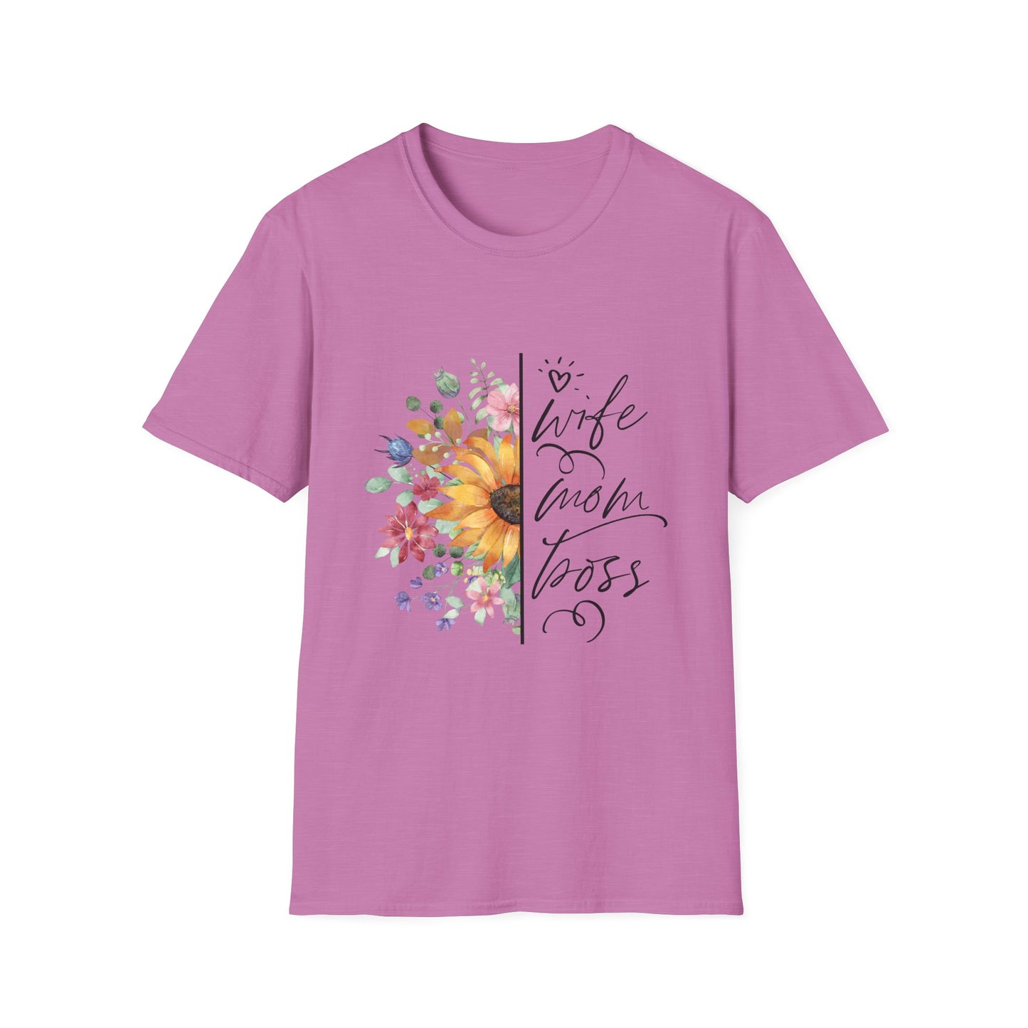 Wife, Mom, Boss Floral Unisex Softstyle T-Shirt - Perfect Gift for Mother's Day & Birthdays