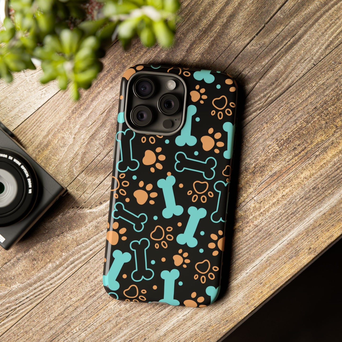 Pet Lovers Tough Phone Case - Colorful Bones & Paw Prints Design