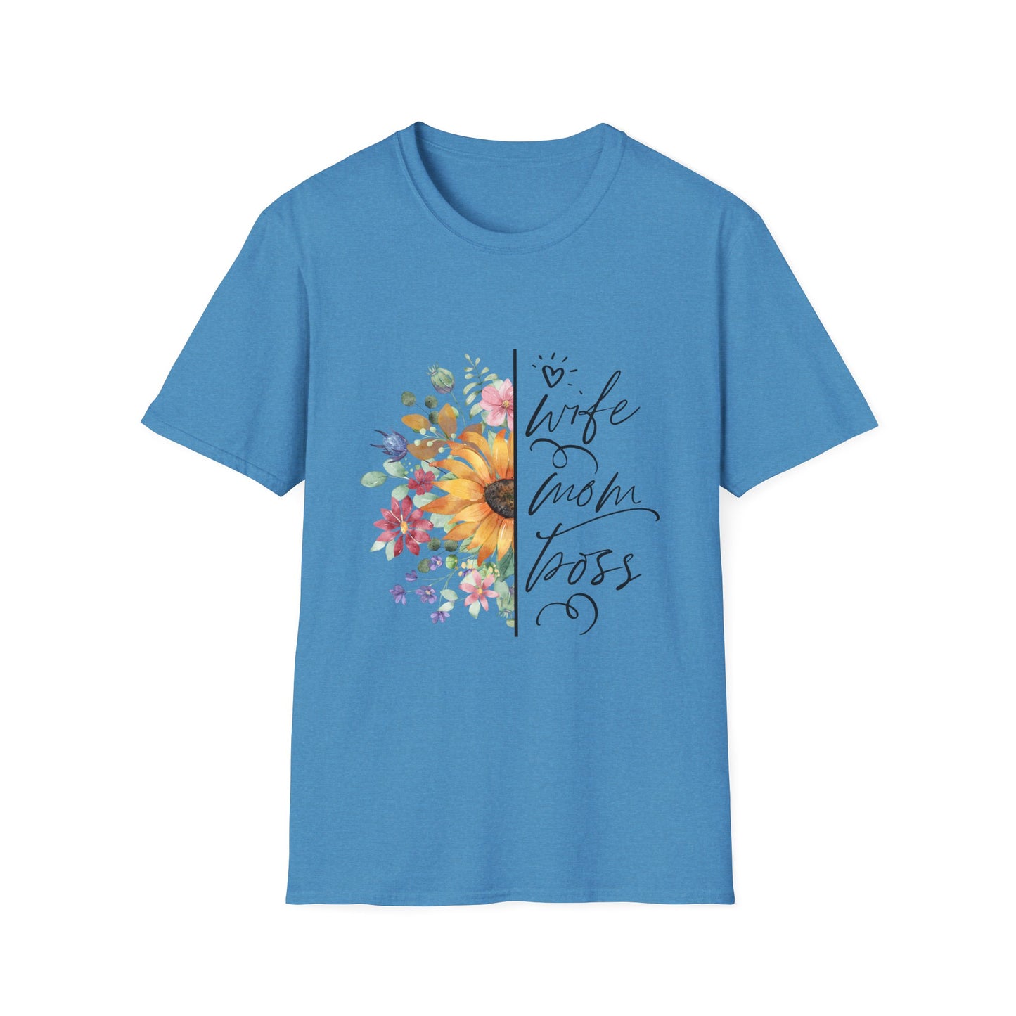 Wife, Mom, Boss Floral Unisex Softstyle T-Shirt - Perfect Gift for Mother's Day & Birthdays