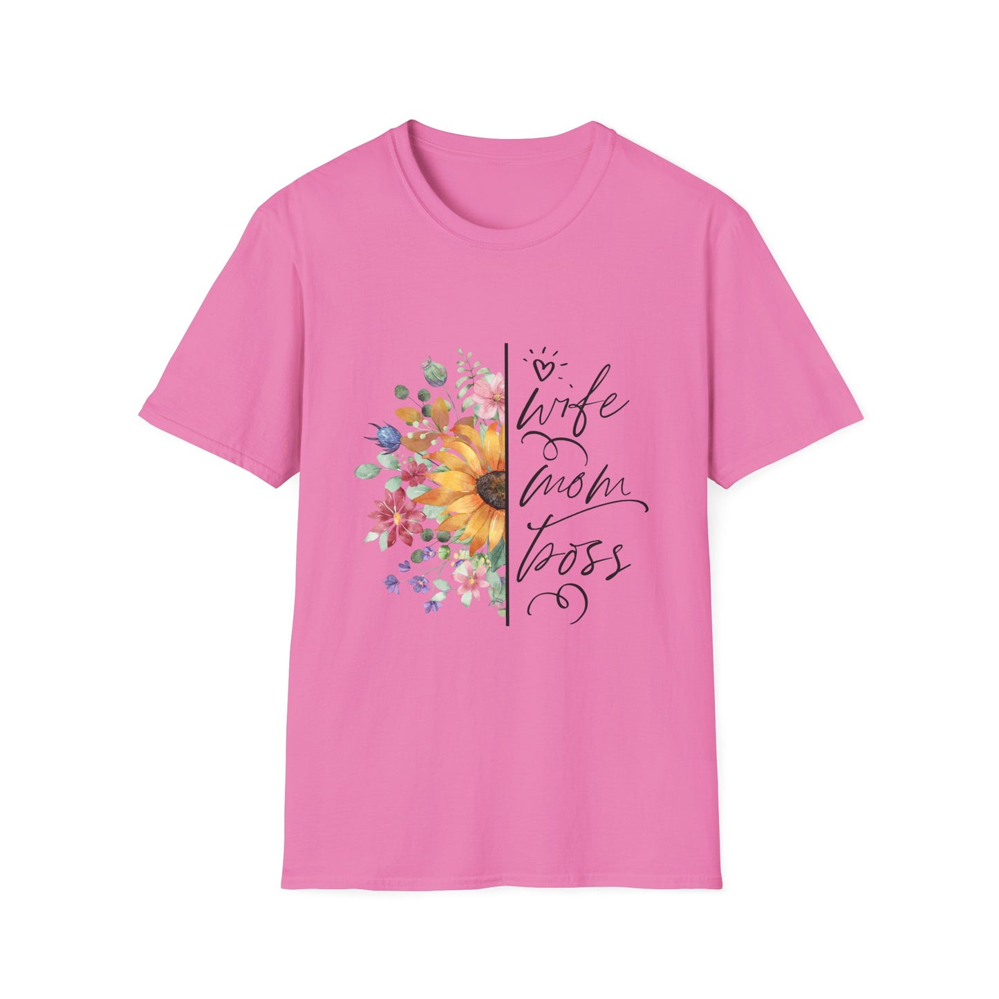 Wife, Mom, Boss Floral Unisex Softstyle T-Shirt - Perfect Gift for Mother's Day & Birthdays