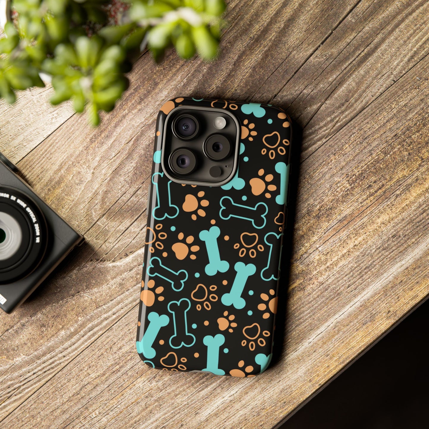 Pet Lovers Tough Phone Case - Colorful Bones & Paw Prints Design