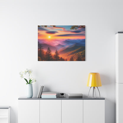 Sunset Mountain Landscape Canvas Wall Art – Stretched Decor for Nature Lovers