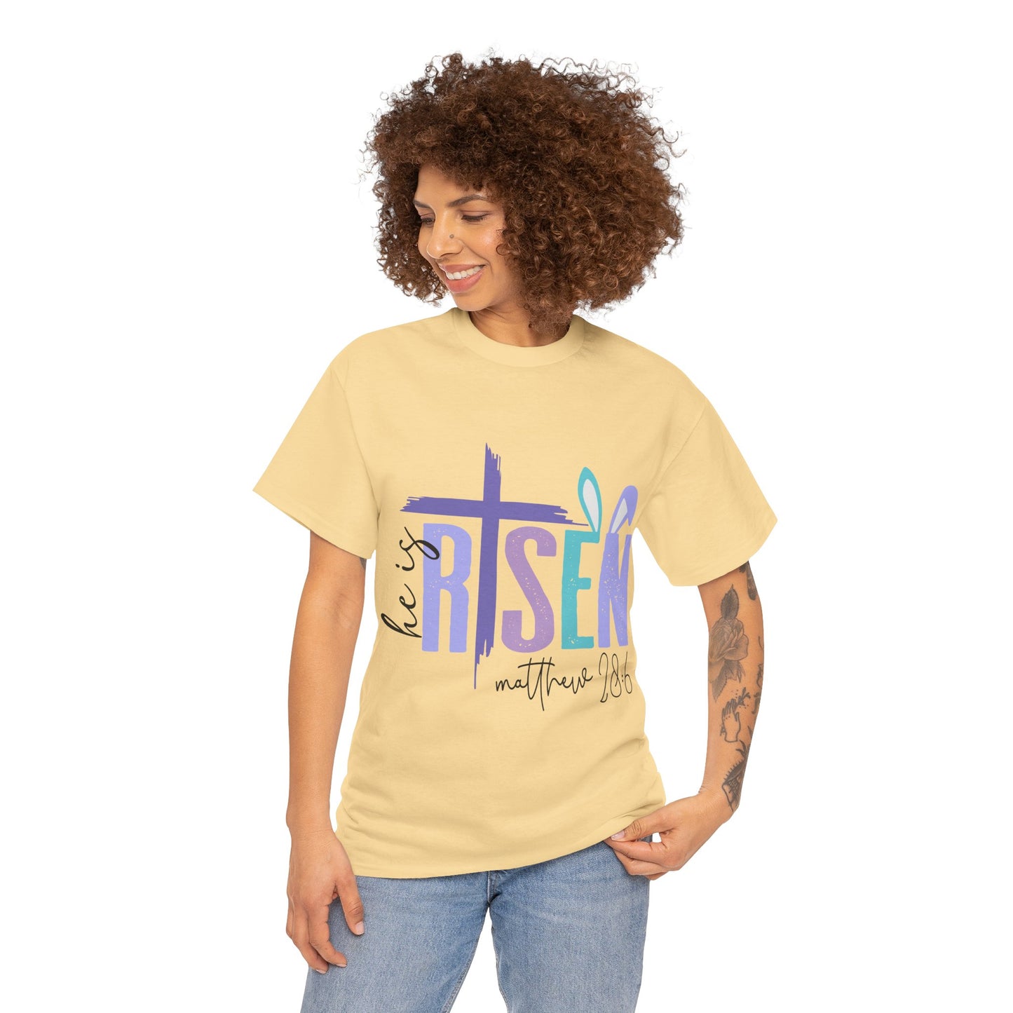 He is Risen Unisex Heavy Cotton Tee - Inspirational Easter Shirt