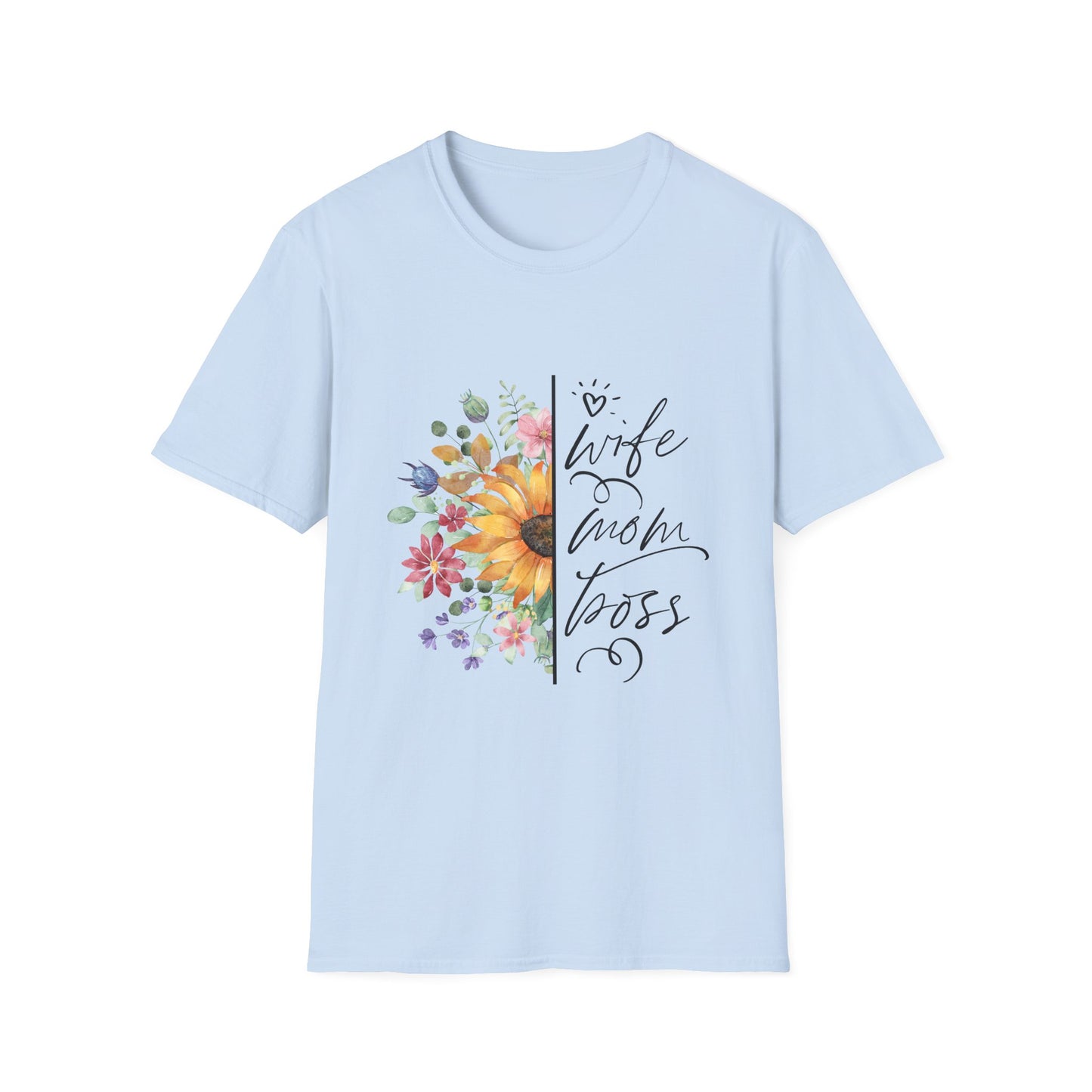 Wife, Mom, Boss Floral Unisex Softstyle T-Shirt - Perfect Gift for Mother's Day & Birthdays