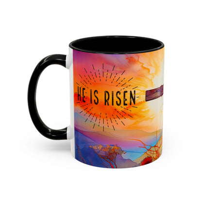 Inspirational Ceramic Mug - "He Is Risen" Design - Perfect for Easter & Faith Celebrations