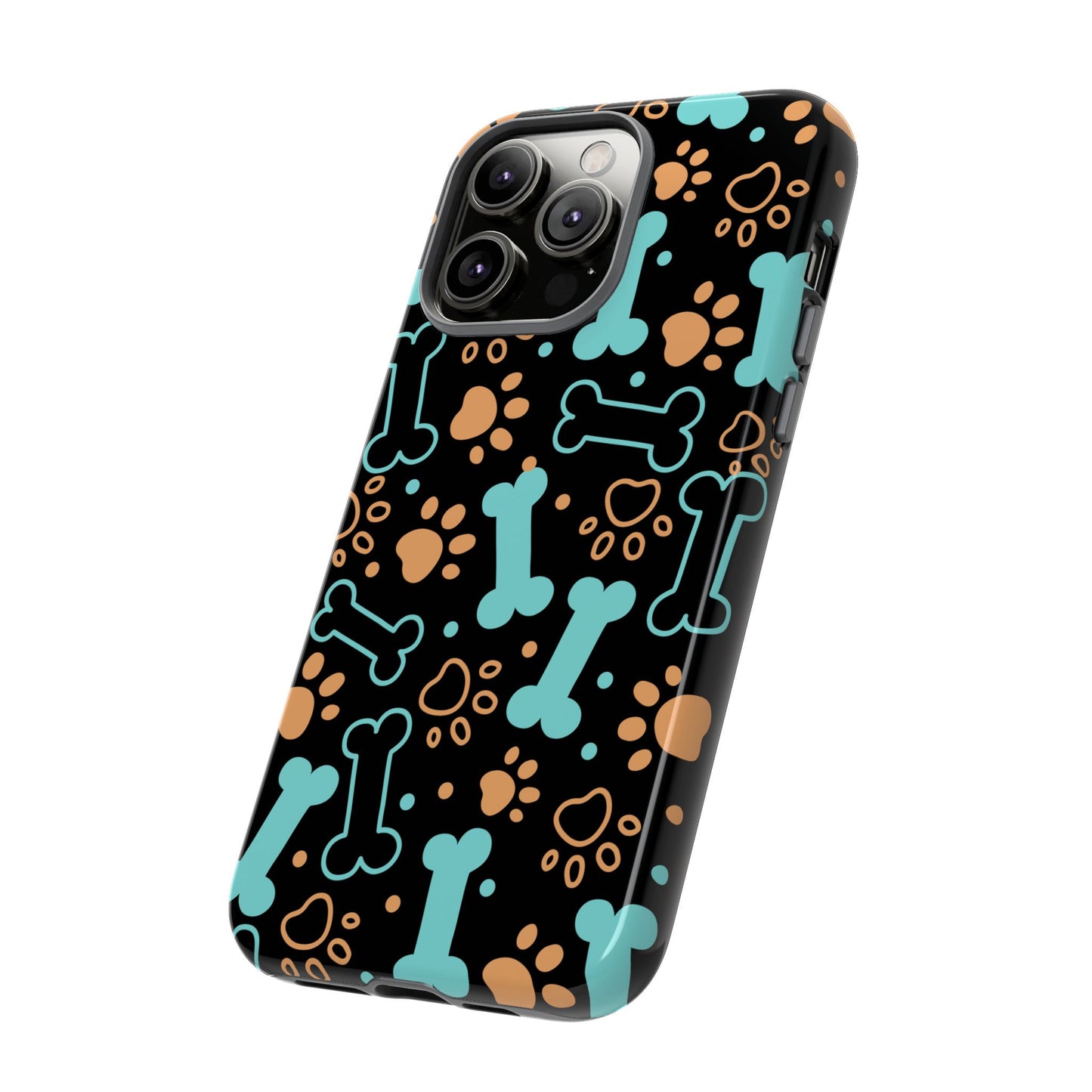 Pet Lovers Tough Phone Case - Colorful Bones & Paw Prints Design