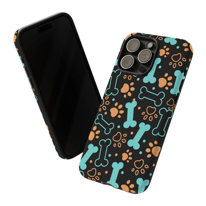 Pet Lovers Tough Phone Case - Colorful Bones & Paw Prints Design