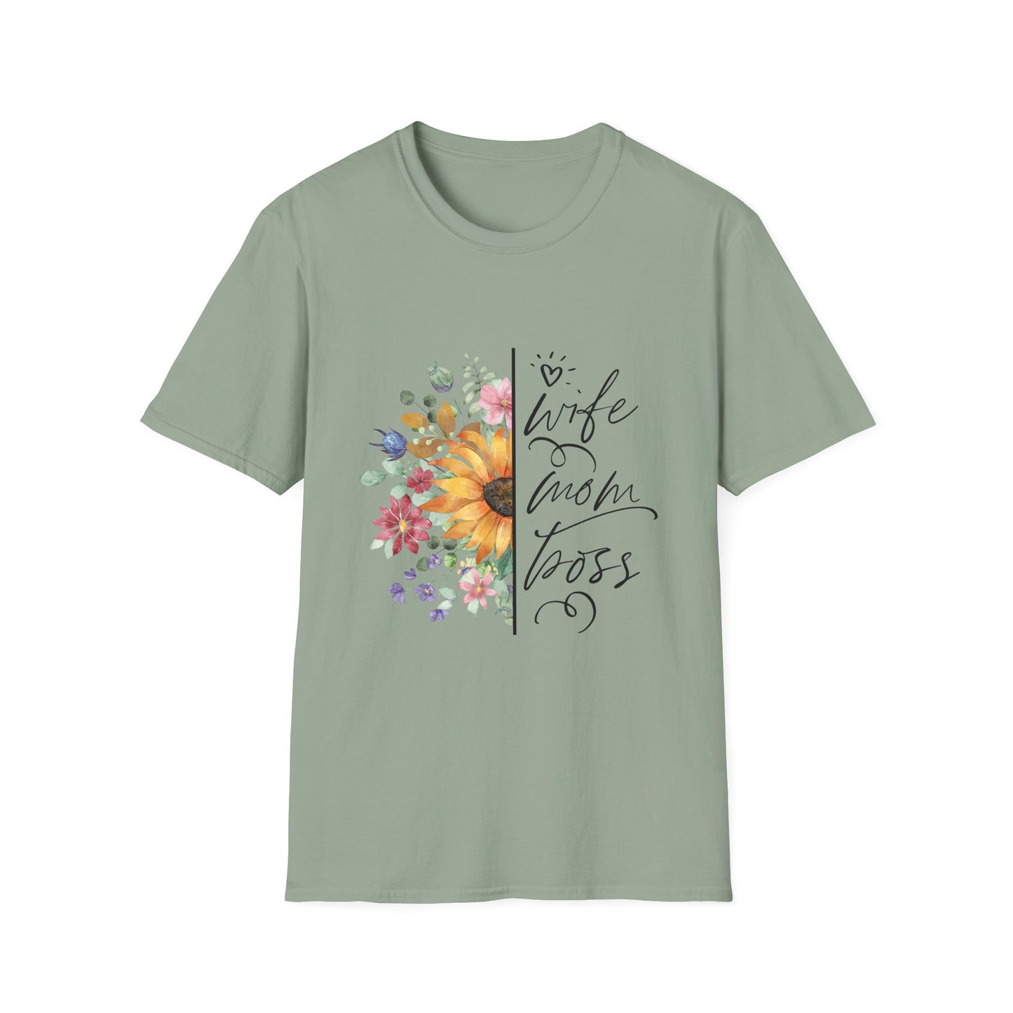 Wife, Mom, Boss Floral Unisex Softstyle T-Shirt - Perfect Gift for Mother's Day & Birthdays