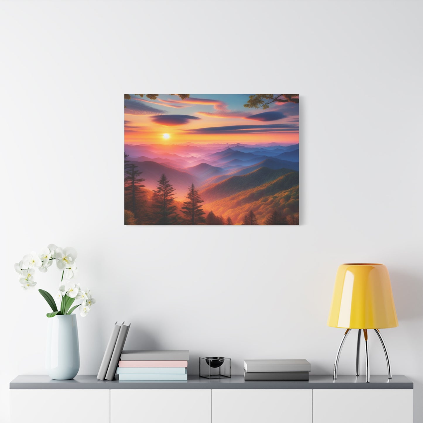 Sunset Mountain Landscape Canvas Wall Art – Stretched Decor for Nature Lovers