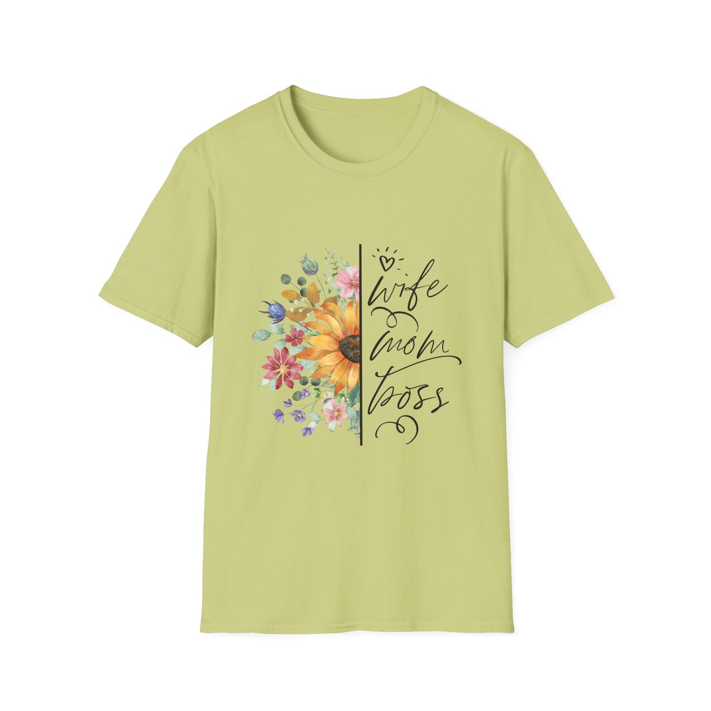 Wife, Mom, Boss Floral Unisex Softstyle T-Shirt - Perfect Gift for Mother's Day & Birthdays