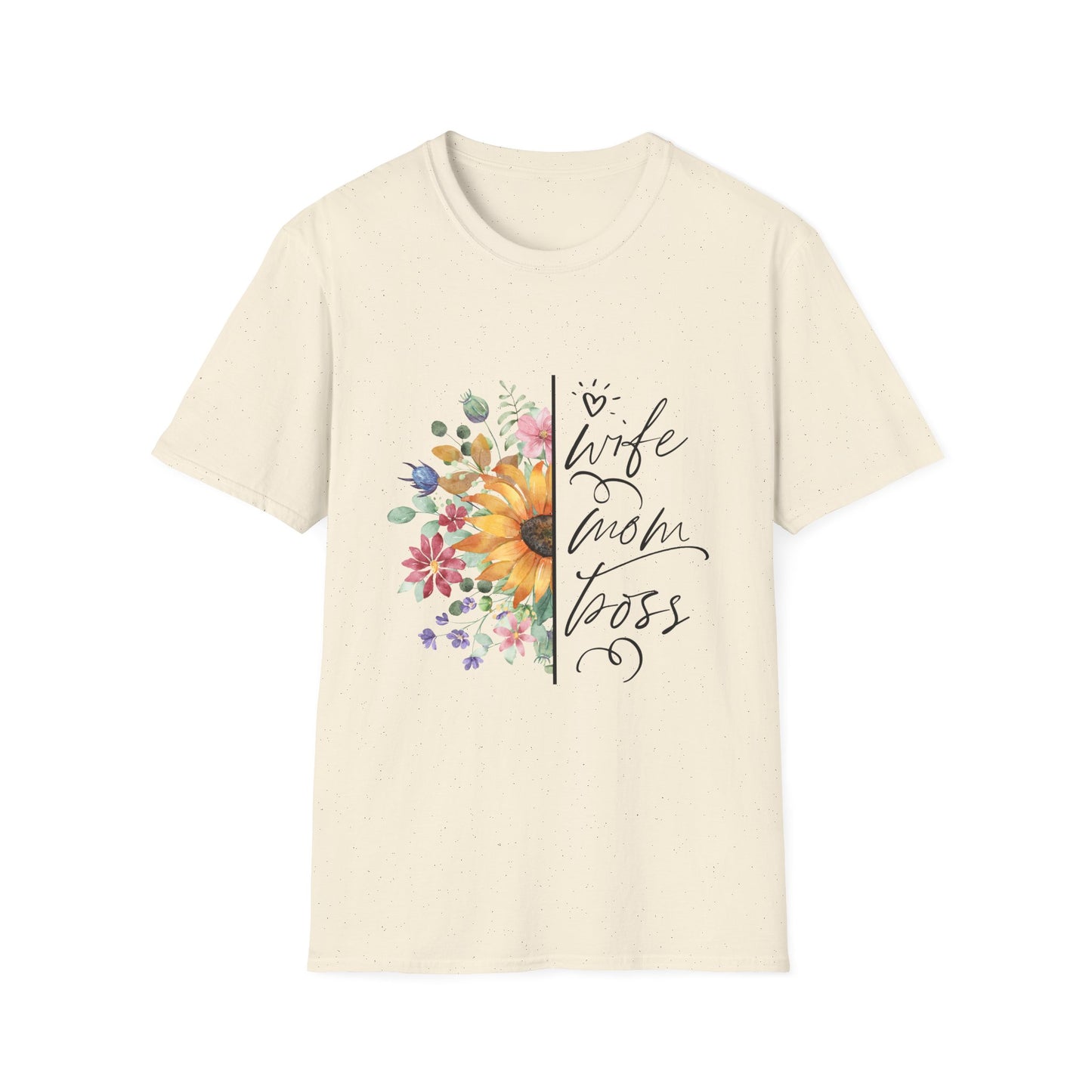 Wife, Mom, Boss Floral Unisex Softstyle T-Shirt - Perfect Gift for Mother's Day & Birthdays