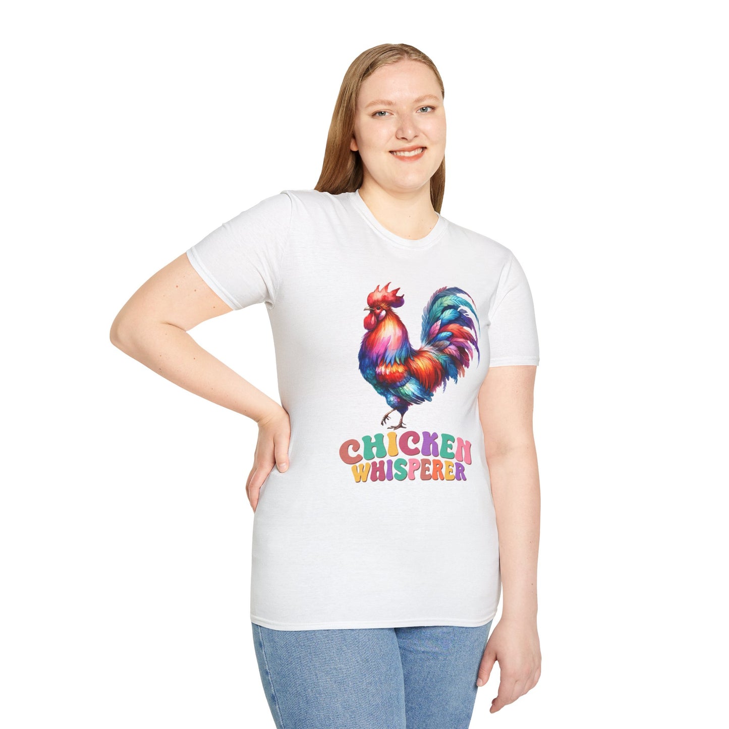 Colorful Chicken Whisperer Unisex Softstyle T-Shirt for Animal Lovers