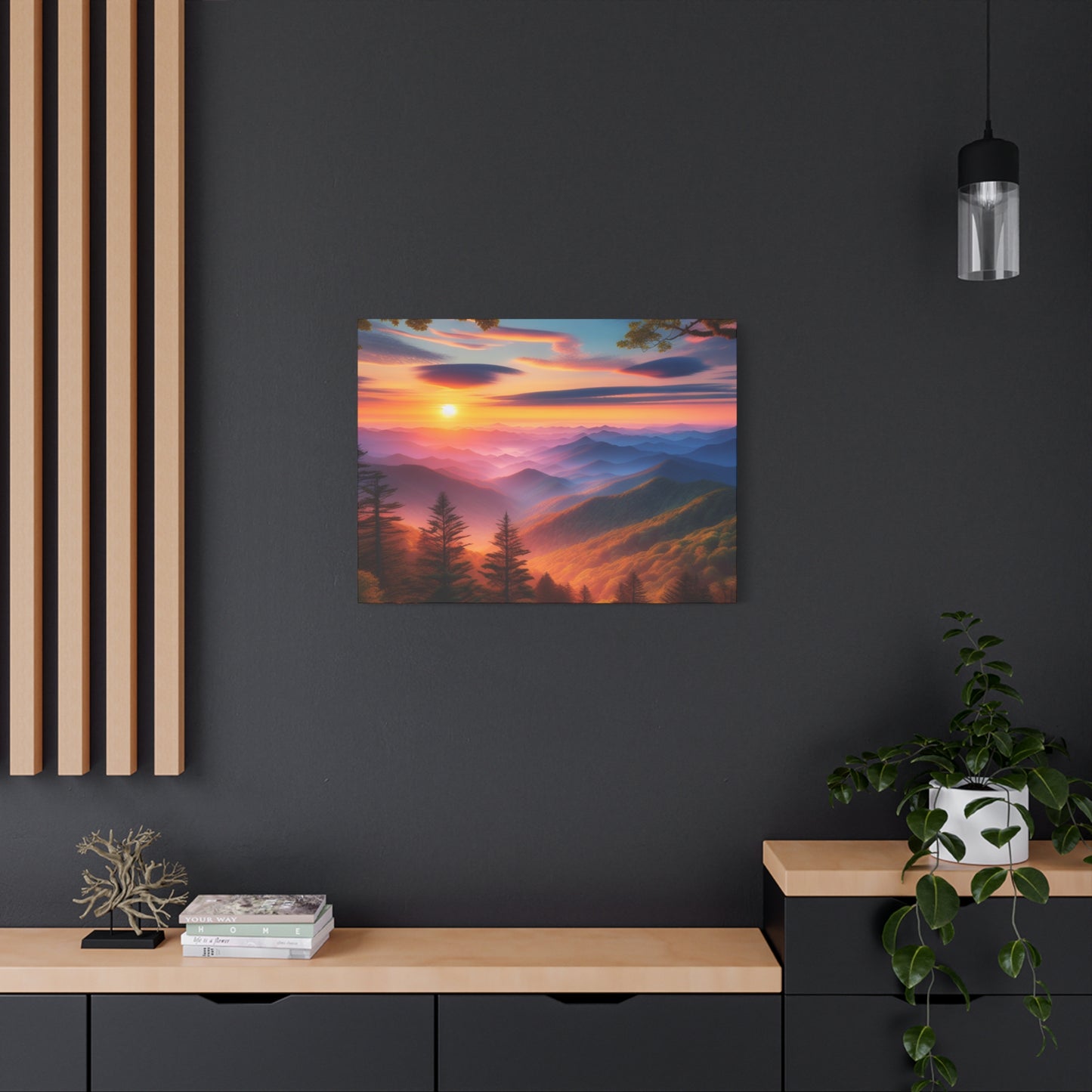 Sunset Mountain Landscape Canvas Wall Art – Stretched Decor for Nature Lovers