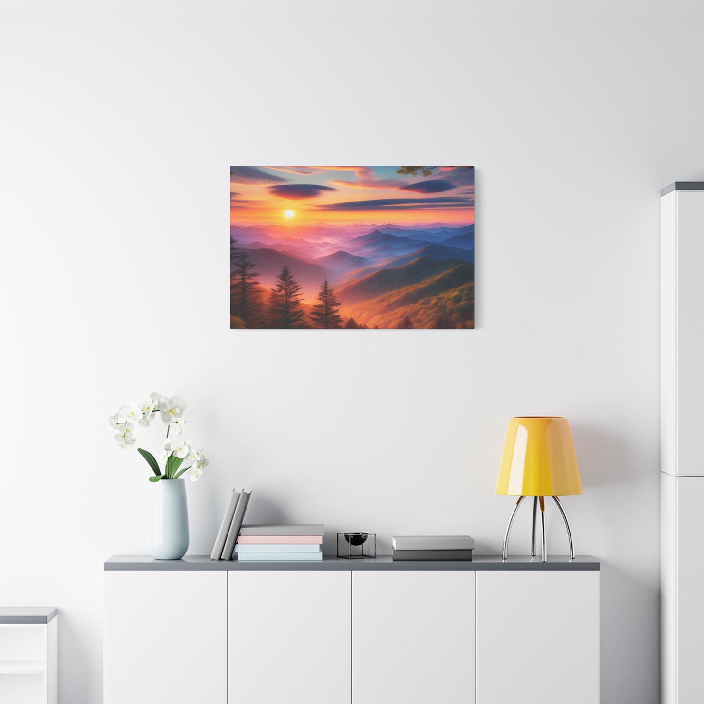 Sunset Mountain Landscape Canvas Wall Art – Stretched Decor for Nature Lovers