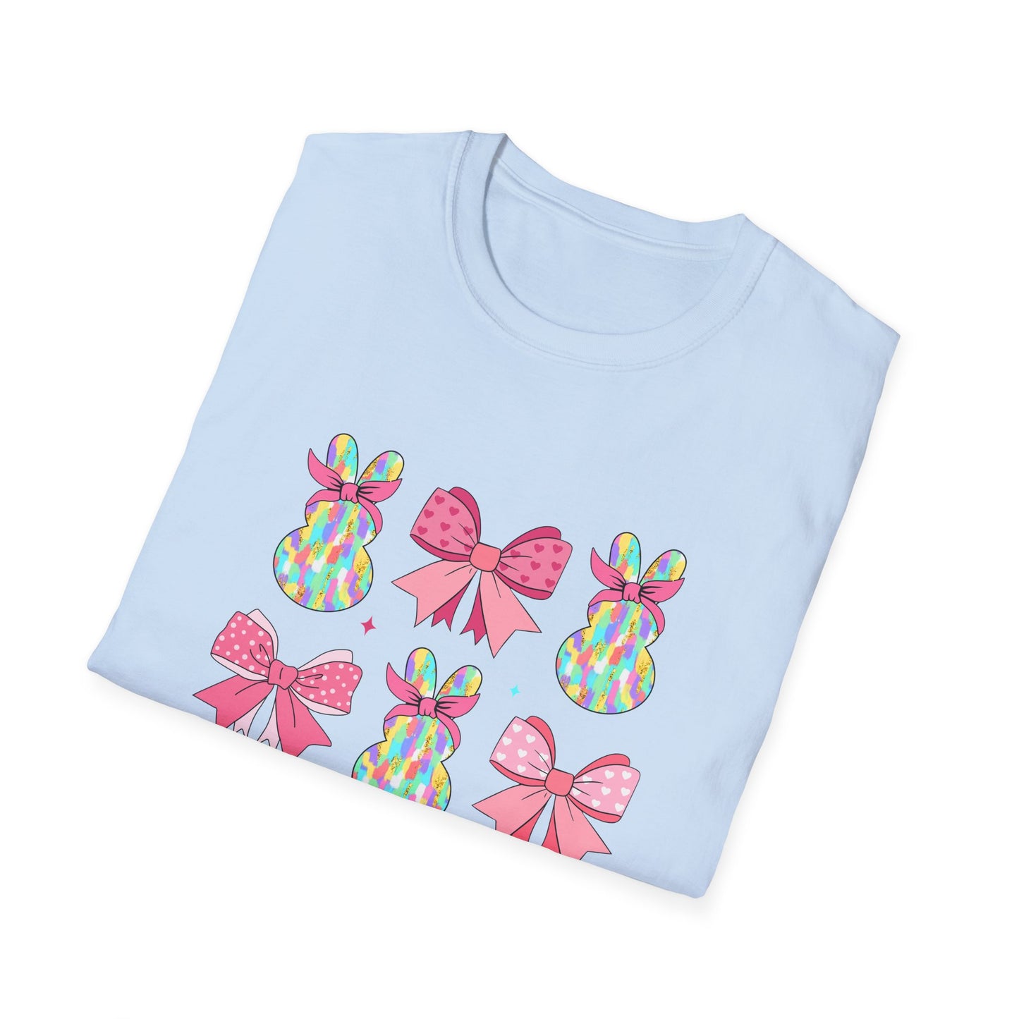 Cute Bunny & Bow Unisex Softstyle T-Shirt - Perfect for Easter and Spring Celebrations!