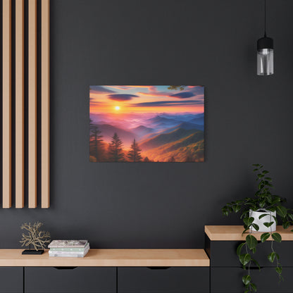 Sunset Mountain Landscape Canvas Wall Art – Stretched Decor for Nature Lovers