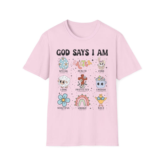 Inspirational Unisex Softstyle T-Shirt - "God Says I Am" Affirmations