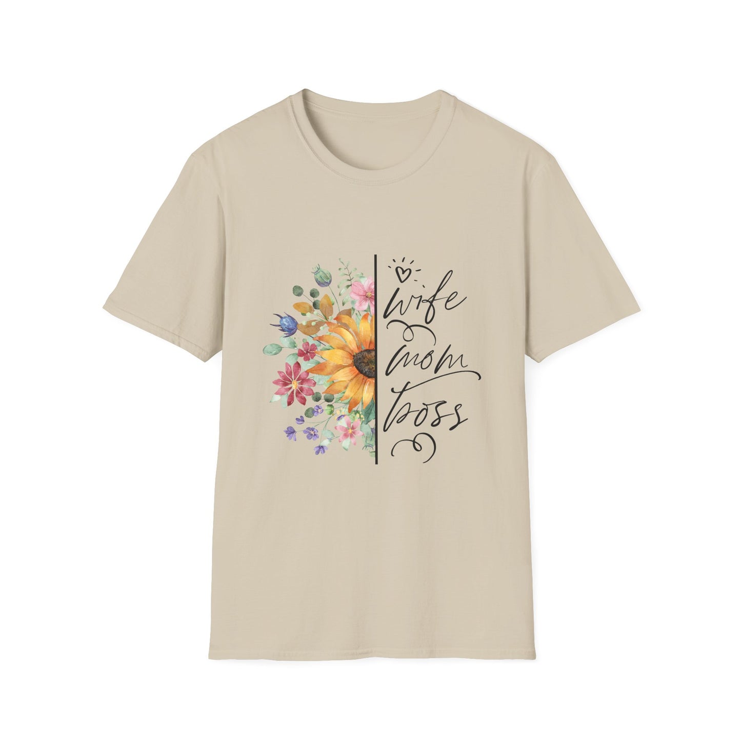 Wife, Mom, Boss Floral Unisex Softstyle T-Shirt - Perfect Gift for Mother's Day & Birthdays