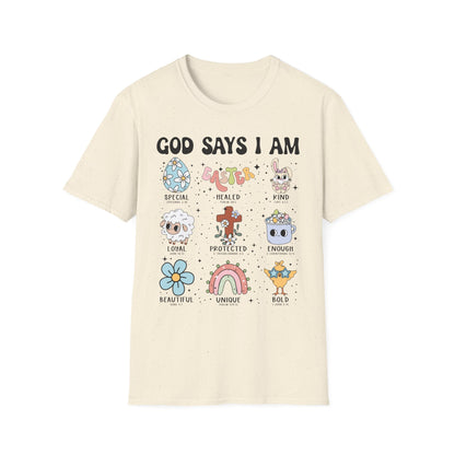 Inspirational Unisex Softstyle T-Shirt - "God Says I Am" Affirmations