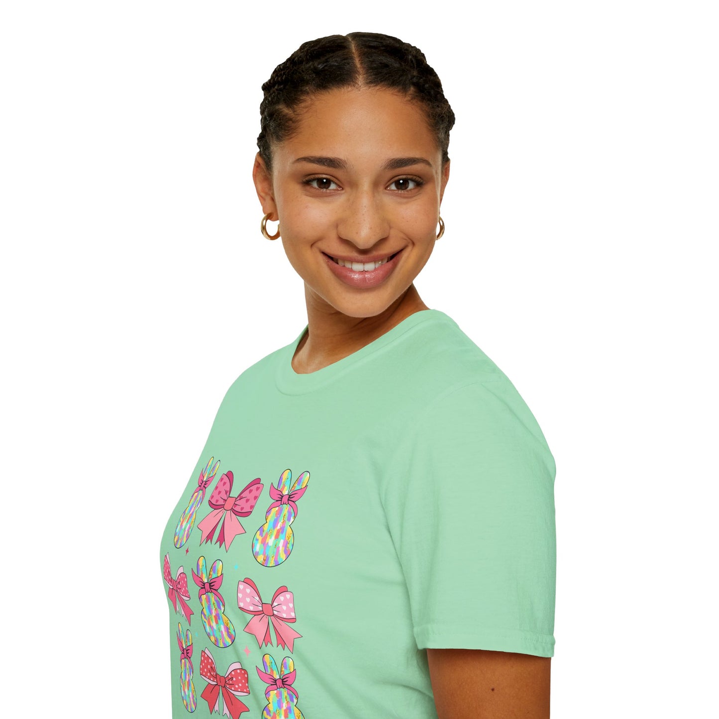 Cute Bunny & Bow Unisex Softstyle T-Shirt - Perfect for Easter and Spring Celebrations!