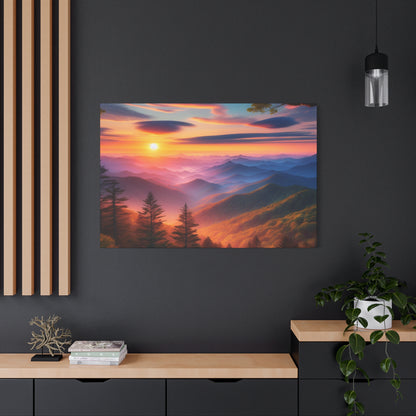 Sunset Mountain Landscape Canvas Wall Art – Stretched Decor for Nature Lovers