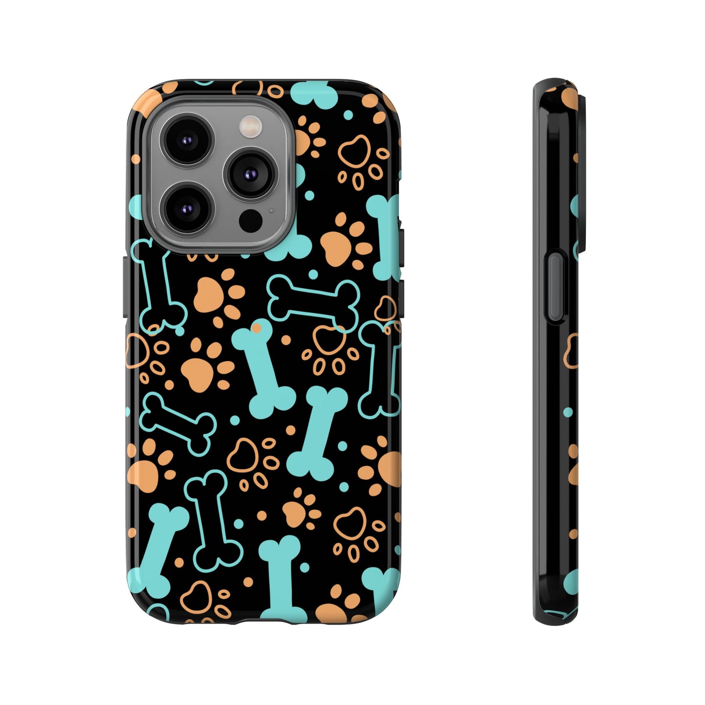 Pet Lovers Tough Phone Case - Colorful Bones & Paw Prints Design