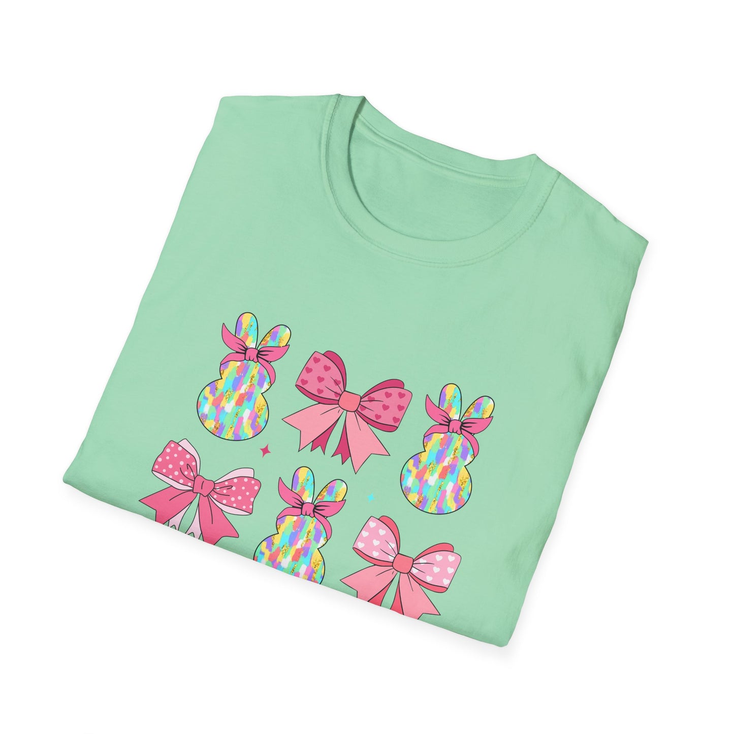 Cute Bunny & Bow Unisex Softstyle T-Shirt - Perfect for Easter and Spring Celebrations!