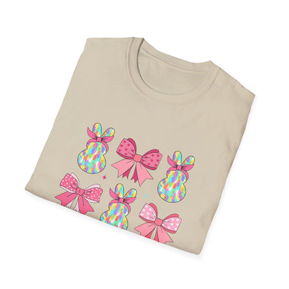 Cute Bunny & Bow Unisex Softstyle T-Shirt - Perfect for Easter and Spring Celebrations!