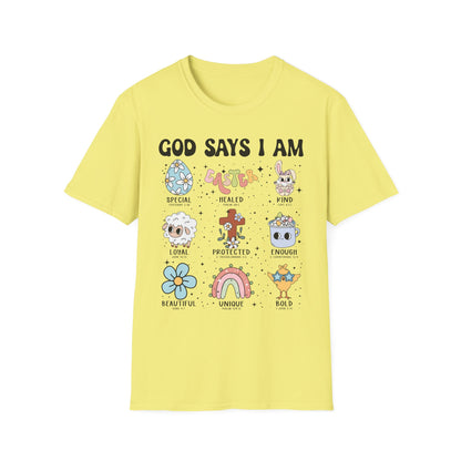 Inspirational Unisex Softstyle T-Shirt - "God Says I Am" Affirmations