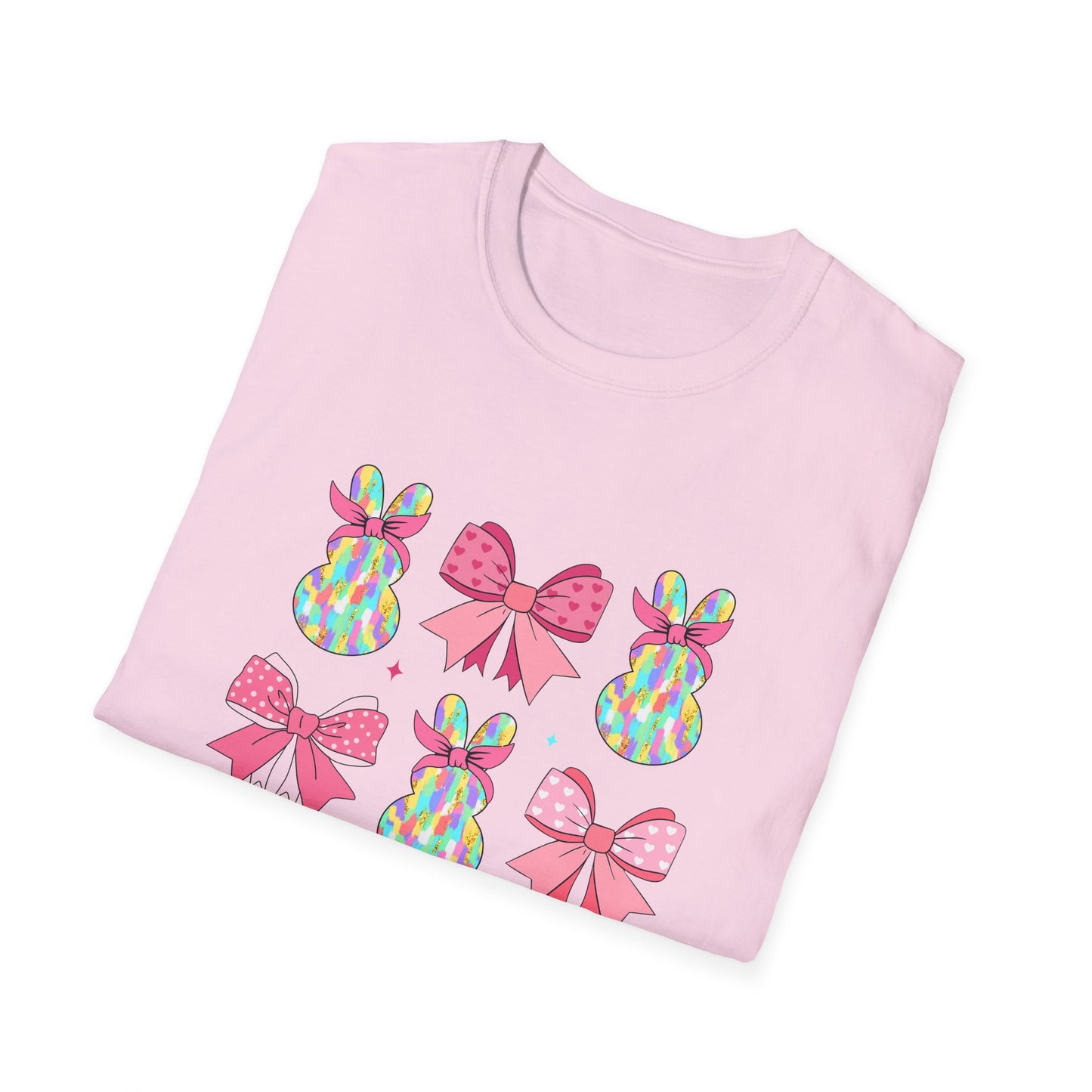 Cute Bunny & Bow Unisex Softstyle T-Shirt - Perfect for Easter and Spring Celebrations!