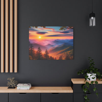 Sunset Mountain Landscape Canvas Wall Art – Stretched Decor for Nature Lovers