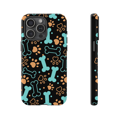 Pet Lovers Tough Phone Case - Colorful Bones & Paw Prints Design