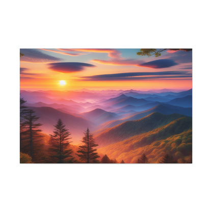 Sunset Mountain Landscape Canvas Wall Art – Stretched Decor for Nature Lovers