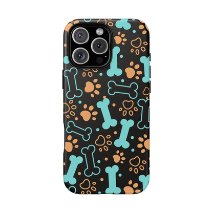 Pet Lovers Tough Phone Case - Colorful Bones & Paw Prints Design