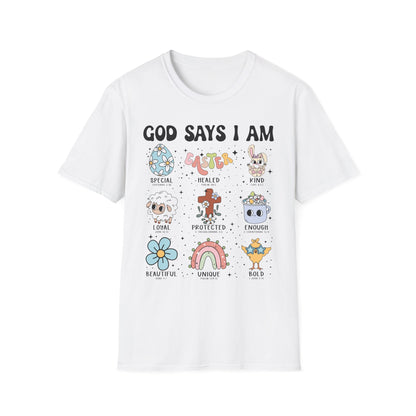 Inspirational Unisex Softstyle T-Shirt - "God Says I Am" Affirmations