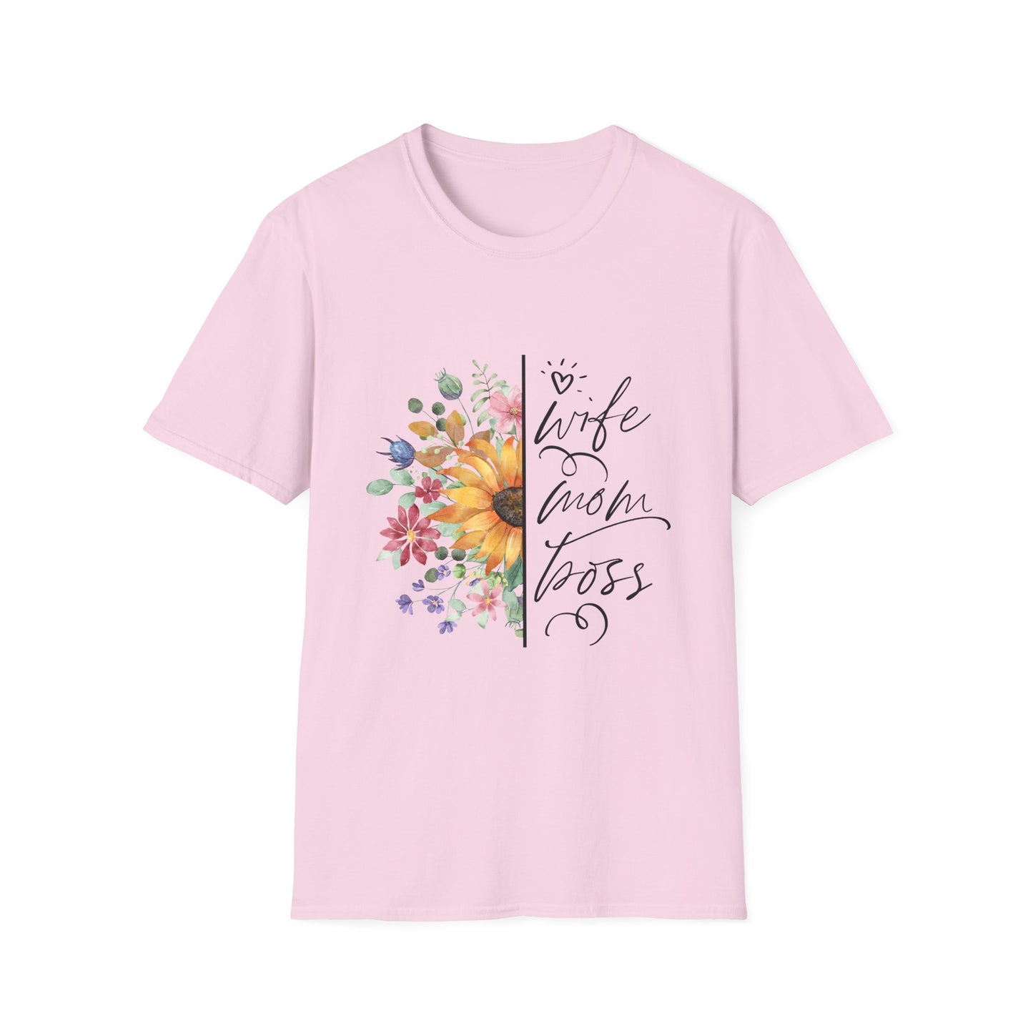 Wife, Mom, Boss Floral Unisex Softstyle T-Shirt - Perfect Gift for Mother's Day & Birthdays