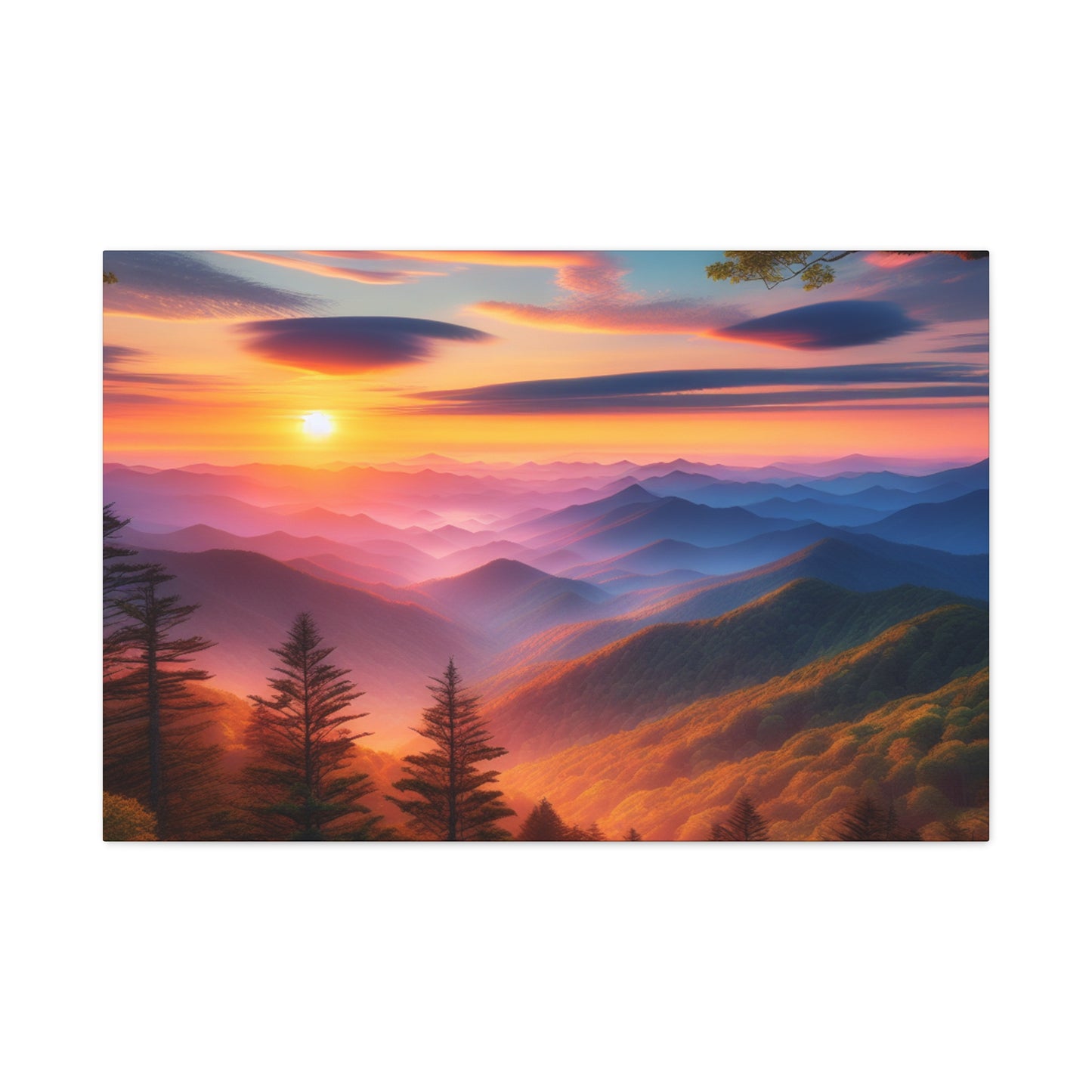 Sunset Mountain Landscape Canvas Wall Art – Stretched Decor for Nature Lovers