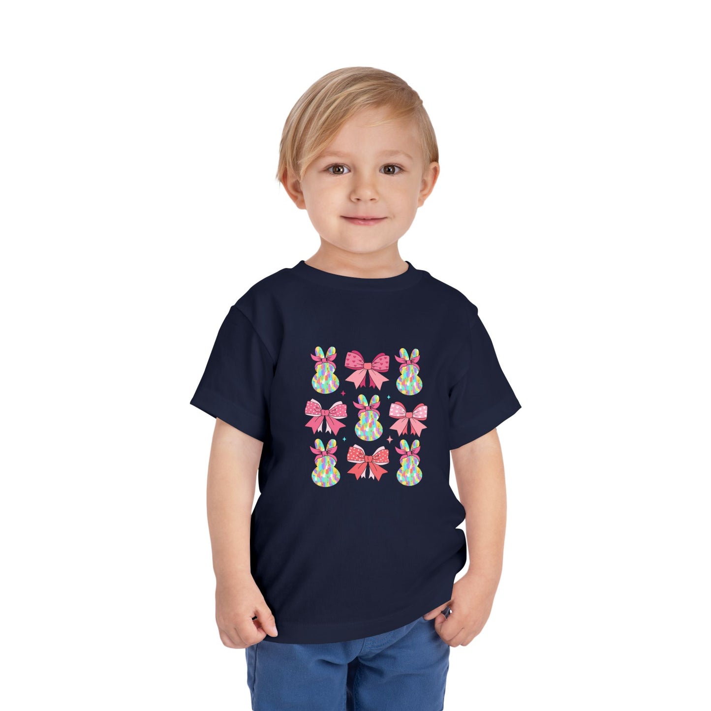 Cute Bunny & Bow Toddler Short Sleeve Tee - Perfect for Easter & Spring Celebrations