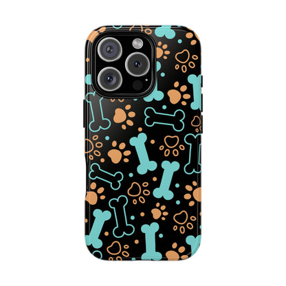 Pet Lovers Tough Phone Case - Colorful Bones & Paw Prints Design