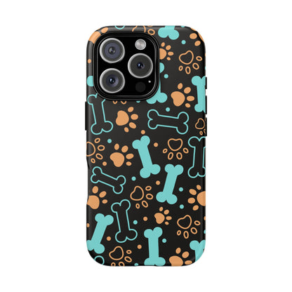 Pet Lovers Tough Phone Case - Colorful Bones & Paw Prints Design