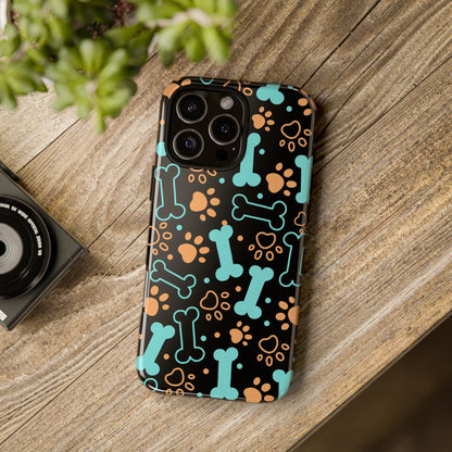 Pet Lovers Tough Phone Case - Colorful Bones & Paw Prints Design