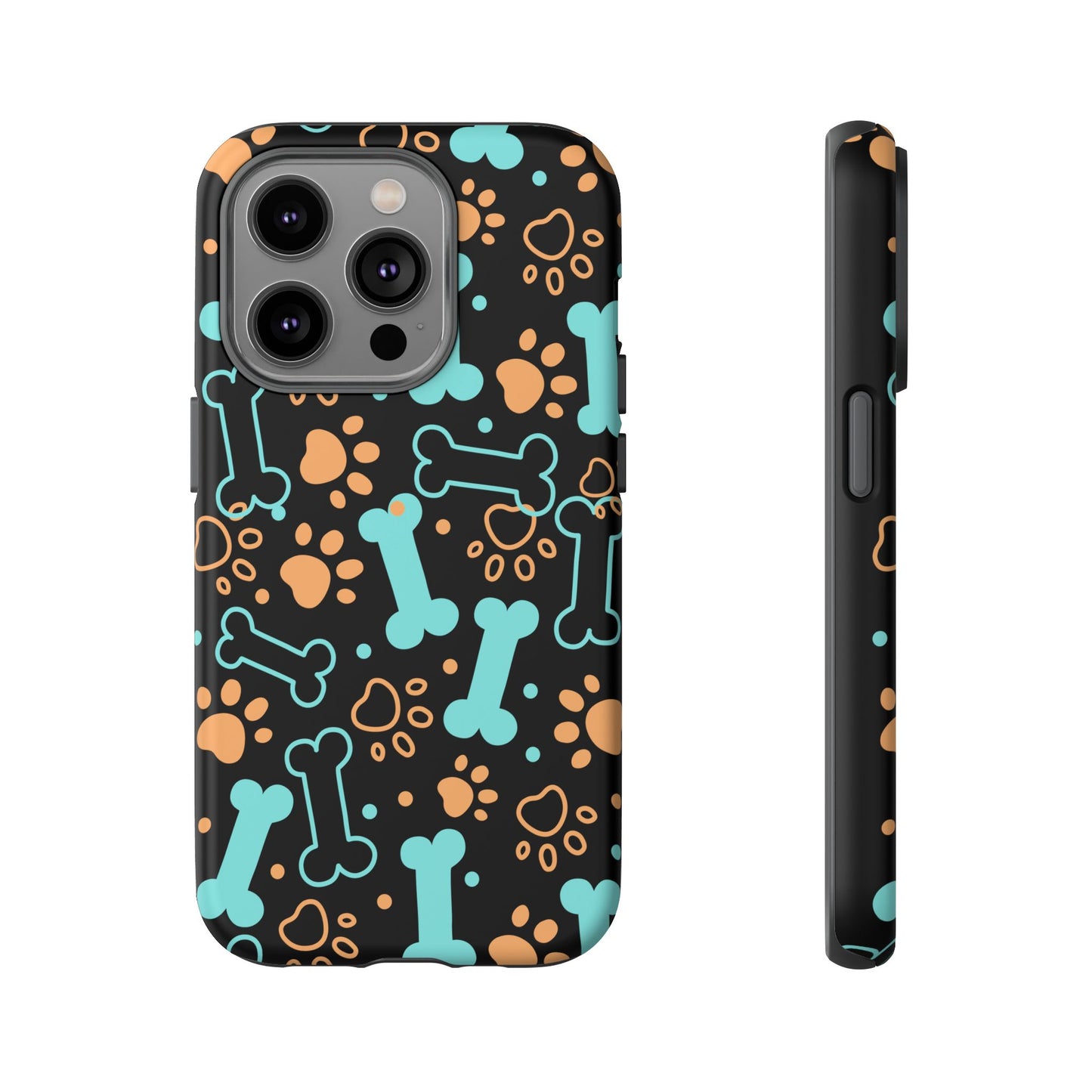 Pet Lovers Tough Phone Case - Colorful Bones & Paw Prints Design