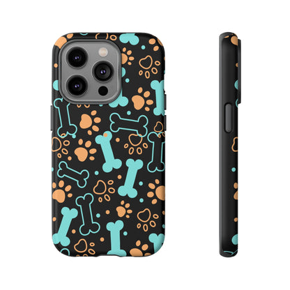 Pet Lovers Tough Phone Case - Colorful Bones & Paw Prints Design