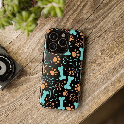 Pet Lovers Tough Phone Case - Colorful Bones & Paw Prints Design