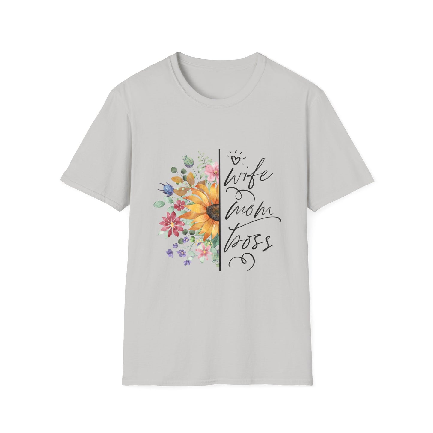 Wife, Mom, Boss Floral Unisex Softstyle T-Shirt - Perfect Gift for Mother's Day & Birthdays