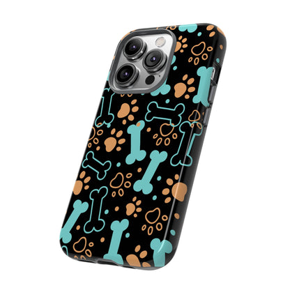 Pet Lovers Tough Phone Case - Colorful Bones & Paw Prints Design