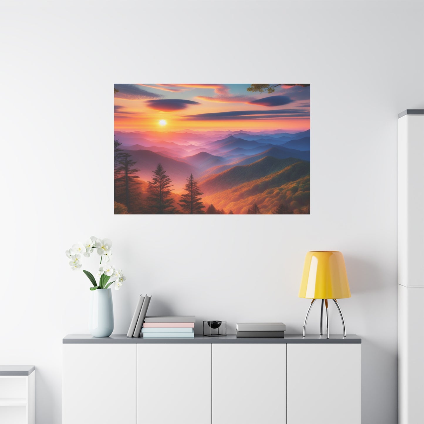 Sunset Mountain Landscape Canvas Wall Art – Stretched Decor for Nature Lovers